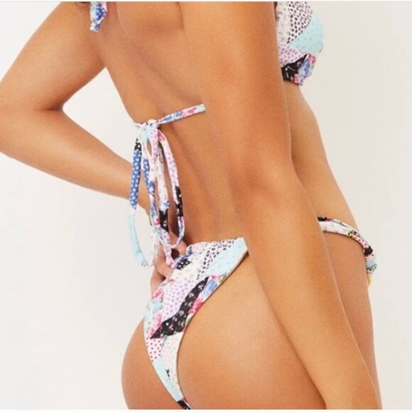 NWT Frankies Bikinis Gabe High Cut Bikini Bottom in Patchwork Size Large - Picture 2 of 13